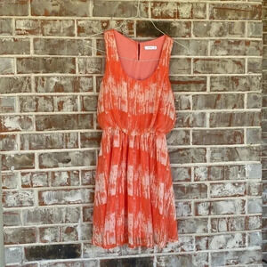 Lush Orange Chiffon Fit And Flair Chiffon Dress